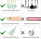 Kitchen Utensils Set, 5 Pcs Non-Stick Silicone Kitchen Cooking Utensils with Wooden Handle, Kitchen Spatula Cookware Utensils Set, Heat Resistant Silicone Kitchen Gadgets (Light Green)