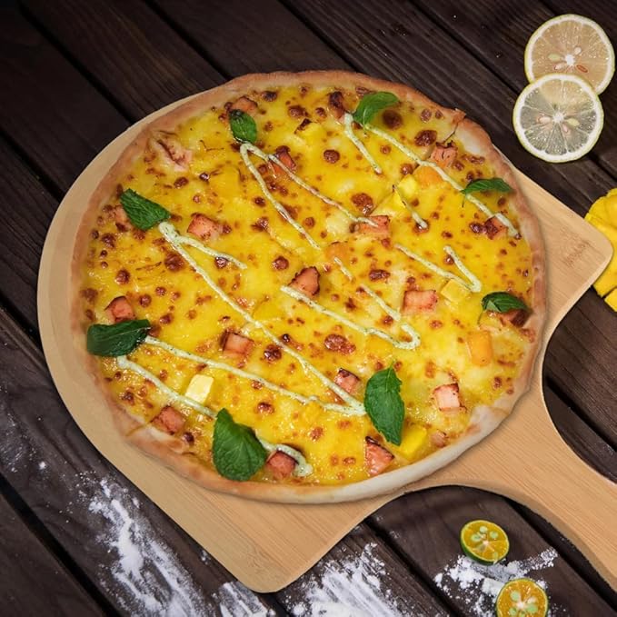homEdge Pizza Stone Set, Heavy Duty Round Cordierite Baking Stone for Bread, Pizza,Cooking Stone with Bamboo Pizza Peel Paddle for Oven and Grill-15"x12"