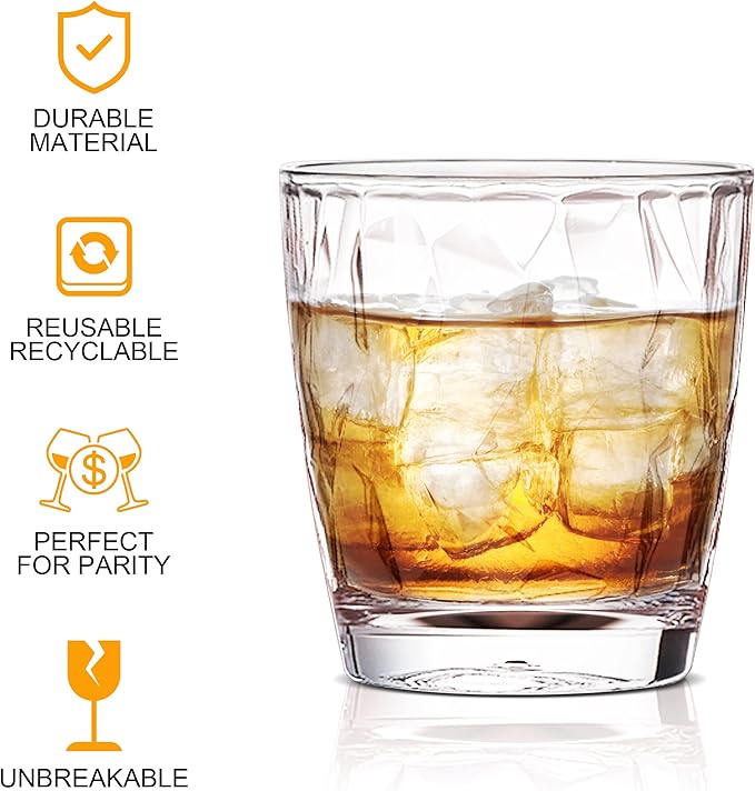 Topsky 10-ounce Plastic Water Tumblers | Set of 4 Transparent Unbreakable Drinking Glasses Clear Acrylic Reusable Juice Wine Cups for Home Picnic Party, Dishwasher Safe, Stackable (Transparent)