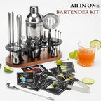 Cocktail Shaker Set Bartender Kit with Stand | 23-Piece Bar Set Drink Mixer Set with All Essential Bar Tools: Martini Shaker, Jigger, Strainer, Spoon, Muddler, Pourers, for Home, Bar, Party