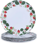 6-Pack Melamine Dinner Plates - 10 Inch Lightweight, Durable & Unbreakable Round Plates for Indoor/Outdoor Use - Strawberry