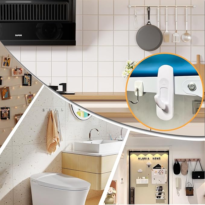 Large Utility Hooks 20 Hooks + 22 Adhesive Strips,Damage Free Hanging Wall Hooks with Adhesive Strips,No Tools Adhesive Hooks for Coat, Door,Key Holder,Christmas Decorations (Holds up to 5 lb)