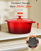 Nuwave 6QT LUX Healthy Enameled Cast Iron Dutch Oven Pot with Lid, Heavy Duty 7-Layer Enamel, Enhanced Rust Protection, Dual Handles, Oven Safe to 500°F for Sourdough Bread Baking, Braise, Stew, Roast