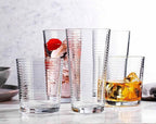Drinking Glasses - Set of 8 Glass Cups, 4 Highball Glasses (17oz) 4 Rocks Glasses (13oz) Ribbed Glasses for Mixed Drinks, Water, Juice, beer, Wine, Excellent Gift!