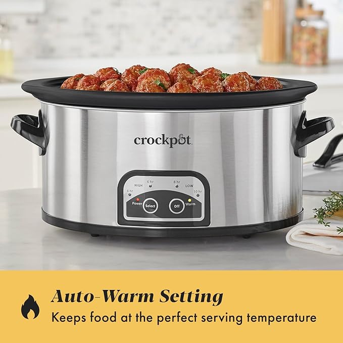 Crock-Pot 6 Quart Programmable Slow Cooker with Timer and Auto Food Warmer Setting, Stainless Steel