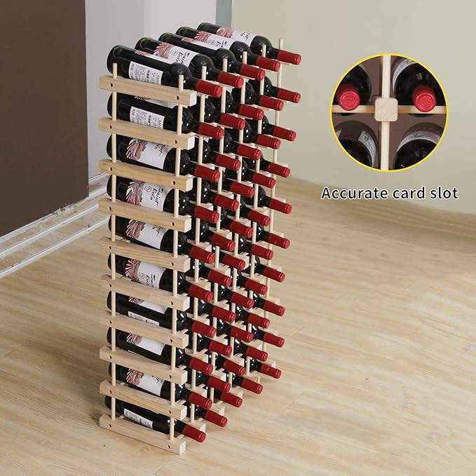Wine Rack Small countertop Cabinet Stackable Storage Wooden freestanding Floor Wine Holder (50 Bottles)