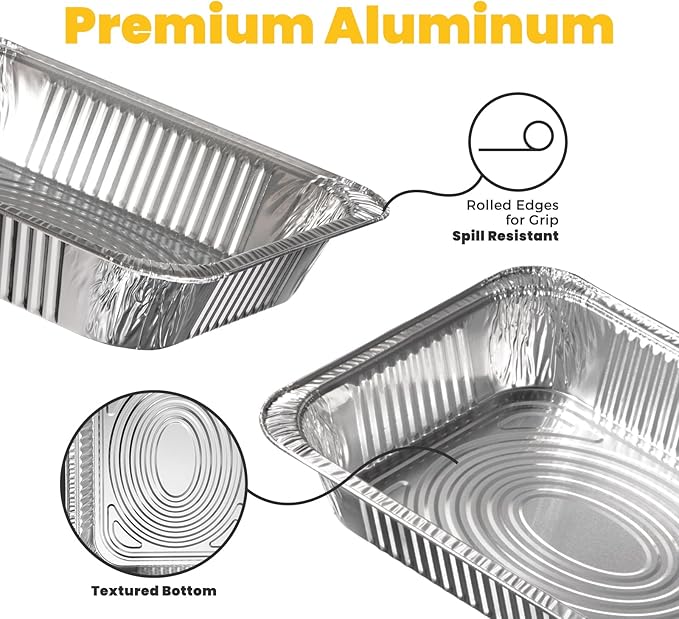 Fit Meal Prep 100 Pack 9x13 Aluminum Foil Pans - Heavy Duty Half Size Tin Pans Disposable for Roasting, Cooking, Serving, and Freezing - Baking Pan Trays for Buffet, Meal Prep, and Food Storage