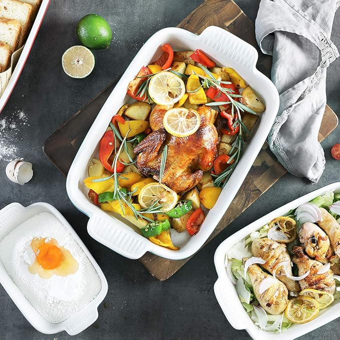 Sweejar Baking Pans Set, Ceramic 9x13 Baking Dish with Handle, Rectangular Casserole Dishes for Oven, Bakeware Sets of 3, Durable Lasagna Pan Deep for Kitchen, Banquet, Wedding Gift(Yellow)