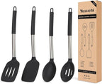 Kitchen Utensils Set of 4 Pack,Silicone Cooking Utensils Set for Nonstick Cookware,Perfect for Baking and Mixing,Spatula Set BPA Free,Dishwasher Safe,Black