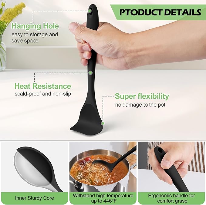 Silicone Cooking Utensil Set, Homikit 15pcs Kitchen Utensils with Holder for Nonstick Cookware, Heat Resistant Nontoxic Silicone Spatula Set Dishwasher Safe Kitchen Tools for Baking-Black