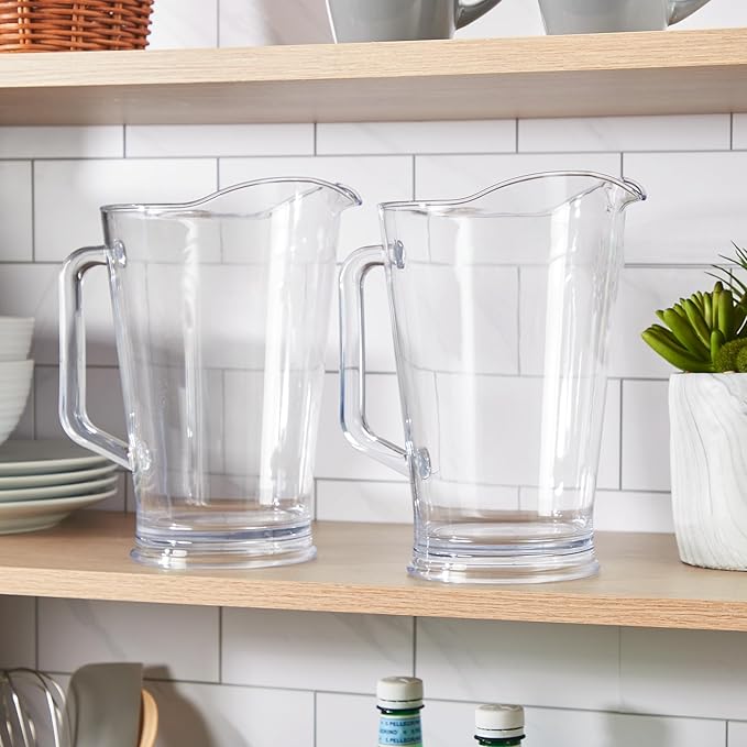 US Acrylic 64oz Bistro Clear Pitcher | Set of 2 Beer Pitchers | Reusable, BPA-free, Made in the USA, Indoor and Outdoor Pitcher Set for Water, Lemonade, Juice, Soda Pop, and Beer