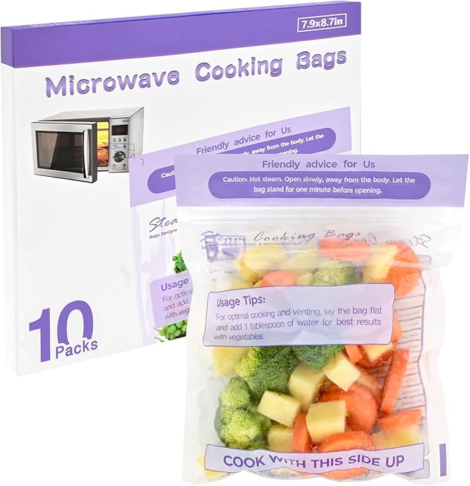 10Pcs Microwave Steamer Bags - Steam Cooking Bags for Food, Vegetables, Potatoes and Meat - Microwave and Freezer Safe - 7.9in X 8.9in