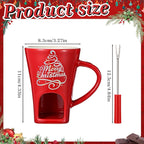 Honeydak Christmas Chocolate Fondue Mug with Fork and 3 Candle Sweet Ceramic Personal Chocolate Melting Cup Ideal Xmas Gifts Birthday Date Night Birthday Wedding Gifts(Red,Classic)