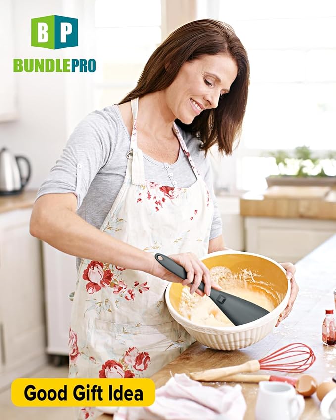 Pack of 2 Cooking Spoons for Non Stick Cookware, Multifunction Spatula Spoon BPA-Free, One-Piece Design, Suitable for Scooping, Scraping, Serving and Mixing(BLACK-GRAY)