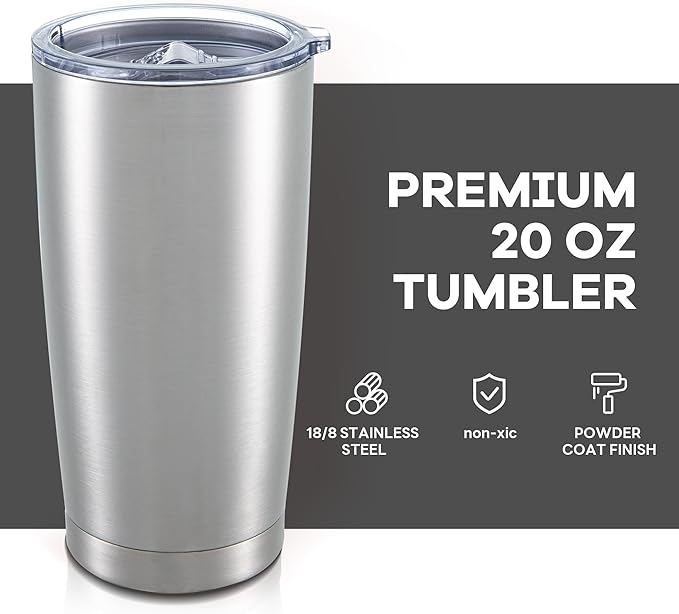 20 oz Tumbler with Lid Stainless Steel Insulated Tumblers Bulk Double Wall Vacuum Cups Powder Coated Travel Mug Keep Drinks Cold and Hot, Stainless Steel, 4 Pack