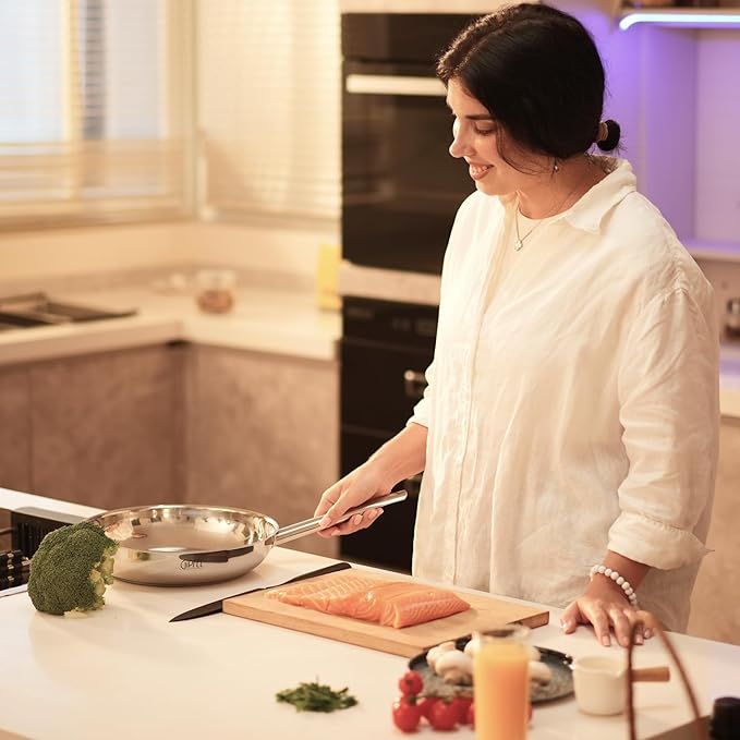 GIPFEL INTERNATIONAL Stainless Steel Frying Pan 12 Inch - Tri Ply Stainless Steel Skillet Healthy Non Toxic Cookware - Fry Pans for Induction Gas Electric Ceramic Stove & Oven Safe (12 Inch)