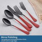 20-Piece Red Silverware Set 18/0 Stainless Steel Black Silverware Set Red Handle Cutlery Black Set Service for 4 Dinner Knives Forks Spoons Set Black Flatware SetFinish Dishwasher Safe