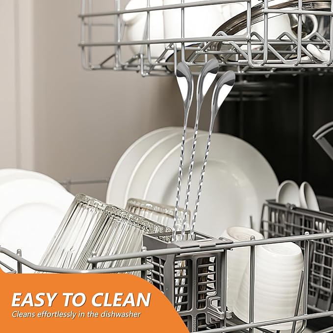 3 PCS Bar Spoon, 12 Inches Cocktail Mixing Spoons, Spiral Pattern Stainless Steel Cocktail Stirrers for Home or Bar Cocktail, Drinks, Coffee, Ice Cream, Sundae (Silver)