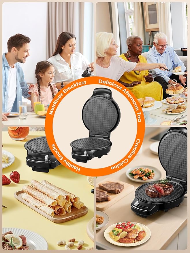 FOHERE Waffle Cone Maker Machine and Ice Cream Bowl Maker with Browning Control, Double Side Nonstick Waffle Bowl Maker with Cone Roller, 7.5” Thin Waffle Maker for Home Kitchen