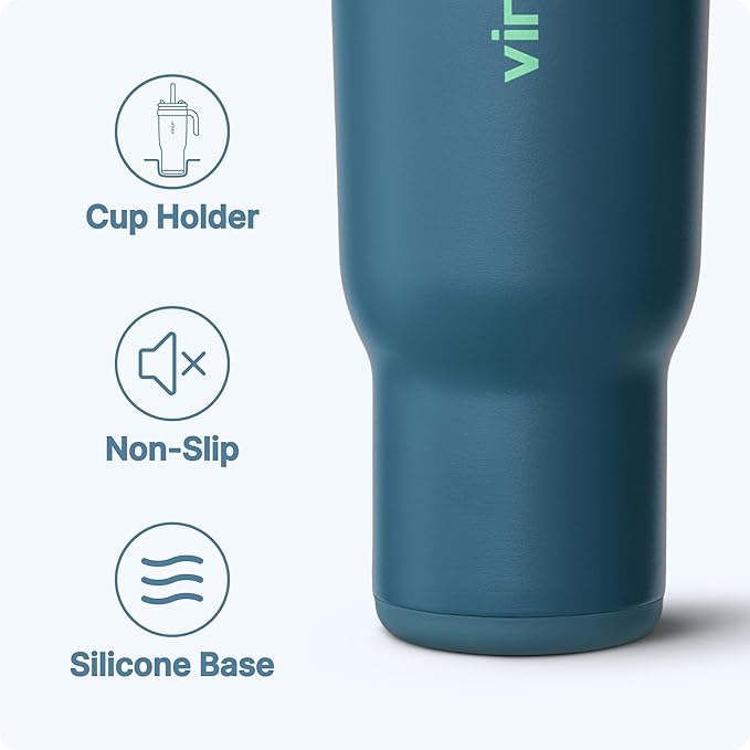 VINUR Insulated Tumbler with Handle- 30 oz Stainless Steel Vacuum Travel Coffee Mug with Straw Lid-Leak Proof Water Cup for Women| Cup Holder Friendly, Indigo Blue