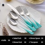 20-Pieces Color Silverware Sets for 4,Green and White Handle Stainless Steel Cutlery Set, Include Forks Spoons and Knives Set, Dishwasher Safe Utensil Sets for Home Restaurant