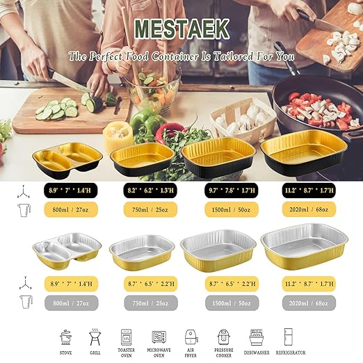 Oval Aluminum Foil Pans with Snap-On Lids (5 Pack) | 2X Thicker Heavy Duty Reusable Container 68oz for Take-Out (Gold)