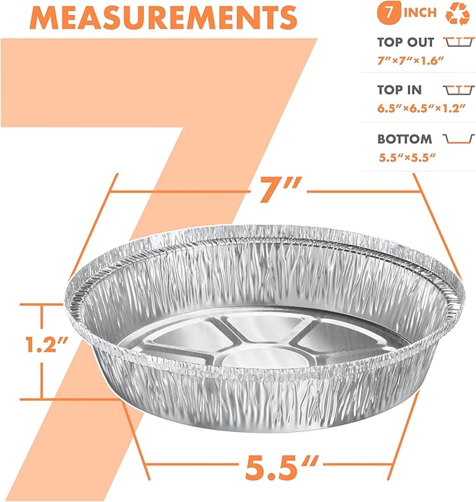 CURTA 7" Round Aluminum Foil Pans with Clear Lids | Heavy Duty | Great for Broiling, Baking, Storage, Roasting, Takeout, Air Fryer | 30 Pack