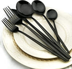 24Pcs Black Mirror Silverware Flatware Set, 18/0 Stainless Steel Cutlery Set Utensils Kitchen Dinnerware Include Knife Fork Spoon and Teaspoon, Service for 4