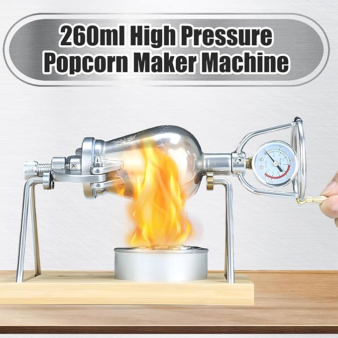 Hot Air Popcorn Machine, Chinese Popcorn Maker, High Pressure Popcorn Maker, Stainless Steel Popcorn Popper, for Home Party, Large 260ml