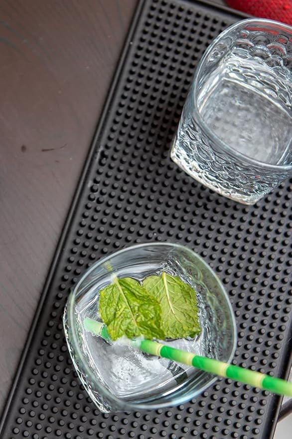 Black Bar Mats Set of 2 (12x6 Inches) | Drying, Durable and Stylish Spill Mats for Bars, Restaurants, Coffee Shops, Bar Mats for Countertop and Table Top, Non-Slip & Non-Toxic Mats