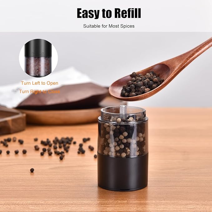 Electric Salt and Pepper Grinder Set-Rechargeable Salt and Pepper Mill Set All in One, Automatic Refillable Adjustable Coarseness Ceramic Grinder, Salt and Pepper Shakers for Kitchen Appliances