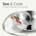 CAROTE 10" Tri-Ply Stainless Steel Deep Frying Pan with Lid, Non-Toxic Saute Pan, Oven Safe, Induction, Ceramic and Gas Cooktops Compatible, Silver