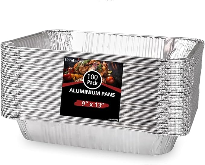 Aluminum Pans Disposable Half Size (100 Pack), 9x13 Steam Foil Deep Pans for, Prepping, Roasting, Food, Storing, Heating, Cooking, Chafers, Catering, BBQ Grilling,