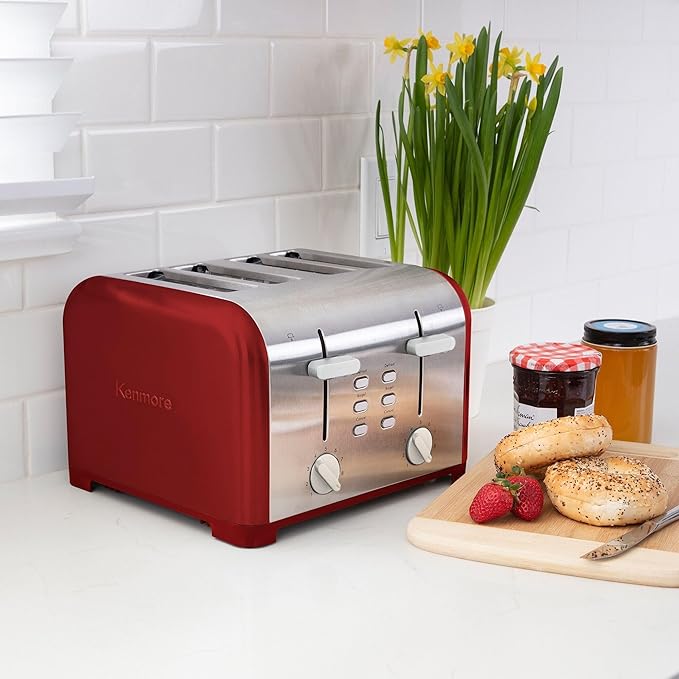 Kenmore 40604 4-Slice Toaster with Dual Controls in Red