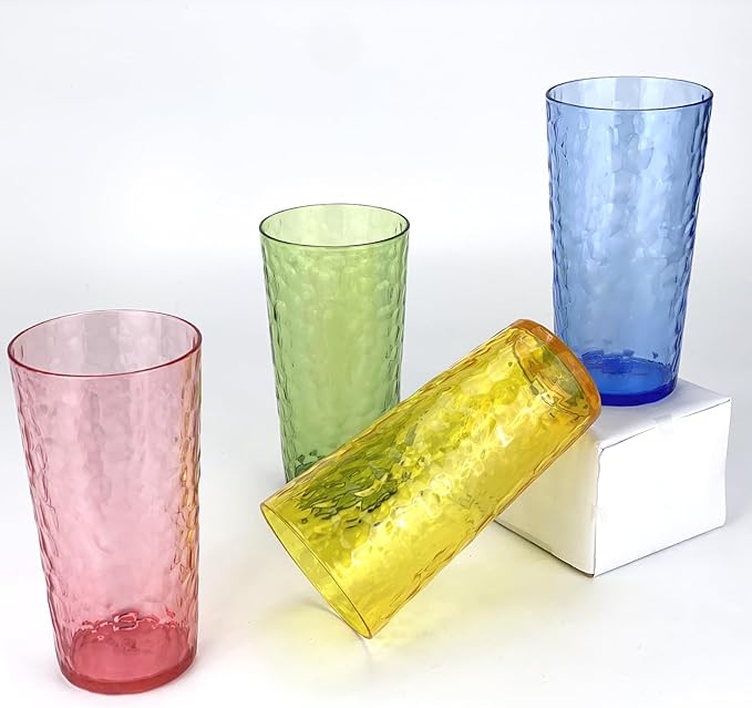 Yalin 24-Ounce Plastic Tumbler Acrylic Drinking Glasses, Reusable Plastic Cups, Stackable, BPA-Free, Shatter Proof, Dishwasher Safe, Set of 8 (Multicolor)
