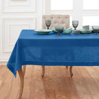 Solino Home Linen Indigo Blue Tablecloth 60 x 90 Inch - Classic Hemstitch, 100% Pure Linen Rectangular Tablecloth - Machine Washable Table Cloth for Fall, Autumn