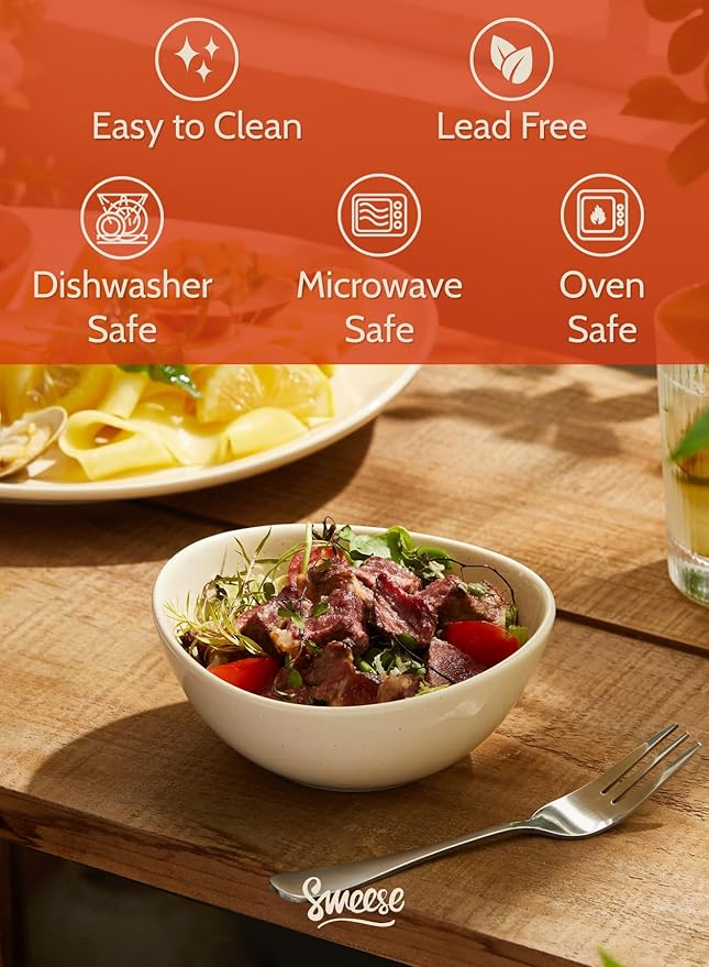 Sweese Porcelain Bowls 6-Pack - 5 Inch, 10 oz for Dessert, Soup, Rice, Microwave, Dishwasher Safe - Beige