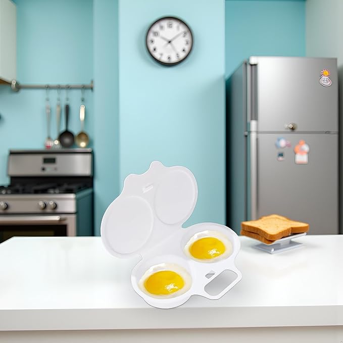 White Egg Poacher, Microwave Egg Boiler Poacher, 2 Cavity Nonstick Poached Egg Maker With Lid, Egg Poacher Microwave Egg Cooker, Double Drain Poached Egg Cups Egg Poachers