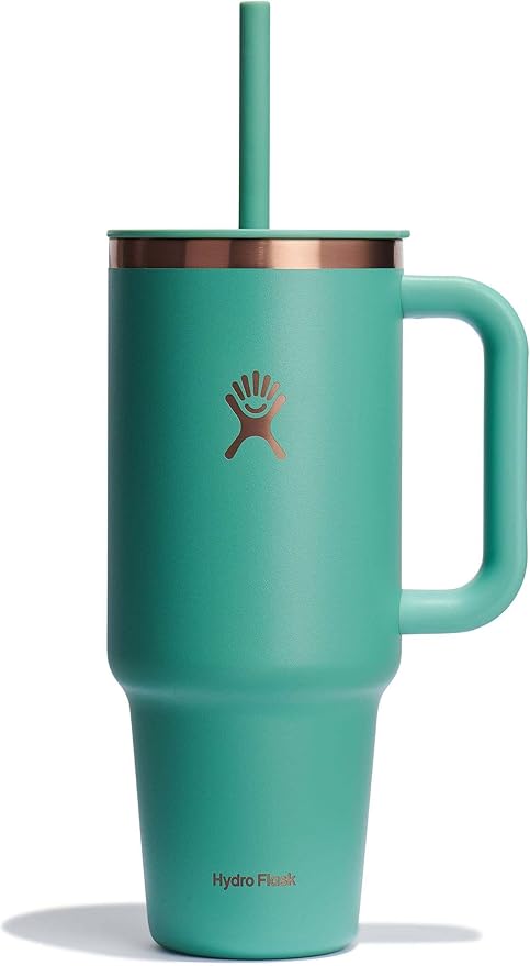 Hydro Flask 40 Oz Travel Tumbler with Handle, Lid and Straw - Insulated Stainless Steel in Thyme Rose Gold