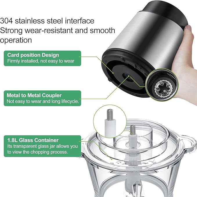 220V Food Processor & 2L Meat Grinder Chopper for for Meat, Vegetables, Fruits and Nuts,4 Bi-Level Blades, Stainless Steel (EU Plug pro)