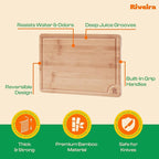 Riveira Brown Bamboo Wood Cutting Board – Gourmet Bamboo Grandeur: 15 x 10 Wooden Cutting Board – Wooden Cutting Boards For Kitchen Decorative – Innovative Juice Grooves Wooden Chopping Board