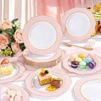 WDF 60pcs Pink Dessert Plates - 7.5inch Baroque Pink &White Disposable Dessert/Salad/Appetizer Small Cute Cake Plates for Upscale Parties &Wedding-Special for Bridal Shower, Brithday, Baby Shower