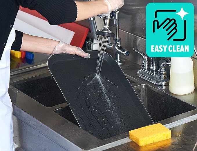 CURTA 2-Pack Restaurant Grade Non-Slip Tray, NSF, 18 Inch x 14 Inch, Plastic Rubber Lined Anti-Skid Rectangular Serving Tray, Black