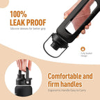 Kodrine Water Bottle with Straw, 24 oz Glass water Bottle with 2 Lids Bamboo Straw Lid and Spout Lid with Handle, 32 oz Clear Water Bottle Glass for Sports Travel, Waterbottle with Time Marker