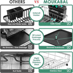 MOUKABAL Dish Drying Rack - 2 Tier Stainless Steel Dish Rack, Dish Racks for Kitchen Counter, Drying Rack Kitchen with Removable Utensil Holder and Drainboard (Black)