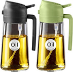 YARRAMATE Olive Oil Dispenser, 2 in 1 Oil Sprayer for Cooking, 16oz/470ml Glass Oil Spray Bottle with Pourer, Food-grade Oil Dispenser and Oil Sprayer for Kitchen, Salad, Frying, BBQ (Black & Green)