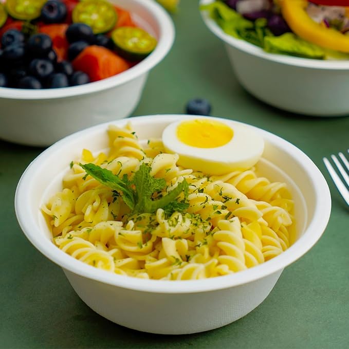 200 Count 16 oz Paper Bowls, Disposable Compostable Bowls, Heavy Duty Biodegradable Sugarcane Bagasse Bowl for Breakfast, Salad, Snacks, Fruits, Desserts, White
