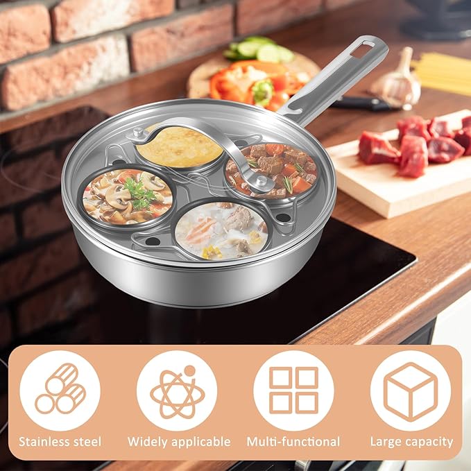Modern Innovations Egg Poacher Pan for Poached Eggs, Nonstick Cups Poached Maker Pan, Stainless Steel Easy Cooker, Poaching Eggs Benedict Maker