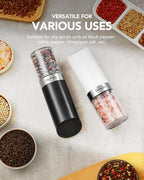 Sangcon Gravity Electric Salt and Pepper Grinder Set with Dust Cover, Battery Operated(4 AAA), Large Capacity, Adjustable Coarseness, One Hand Automatic Salt and Pepper Shakers Set Mill with LED Light