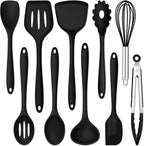 E-far 10 Pieces Silicone Cooking Utensils Set, Heat Resistant Kitchen Utensil Set for Nonstick Cookware, Kitchen Cooking Tools with Spatula, Spoon, Slotted Turner, Non-Toxic & Dishwasher Safe (Black)